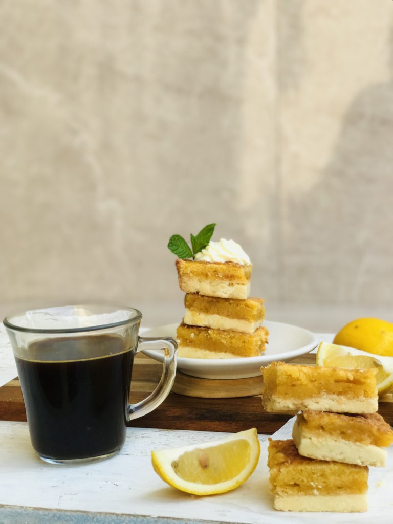 Homemade Lemon Bars with Brewed Coffee
