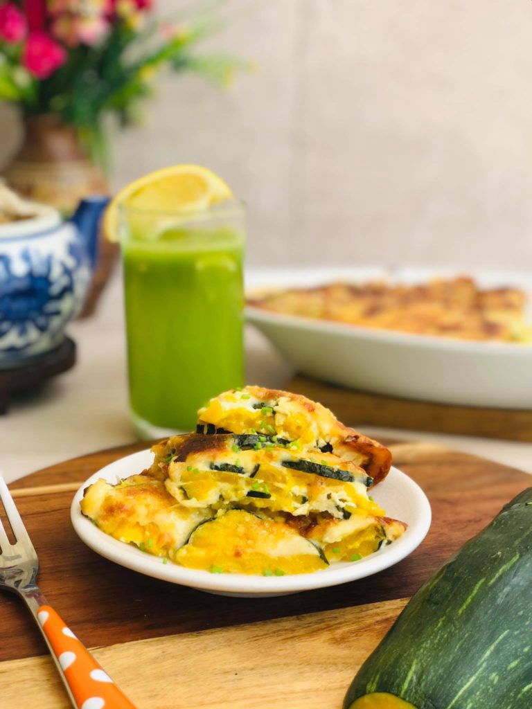 Baked Cheesy Courgettes Paired with Cucumber Lemonade