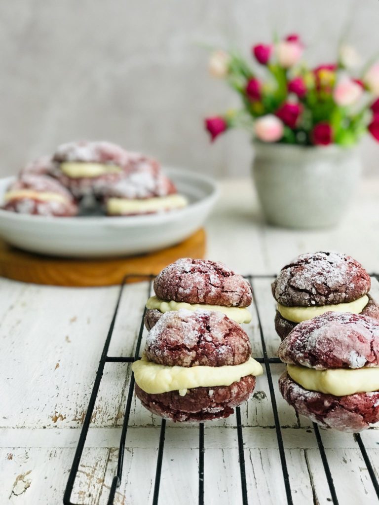 Red Velvet Crinkles with Cream Cheese Filling