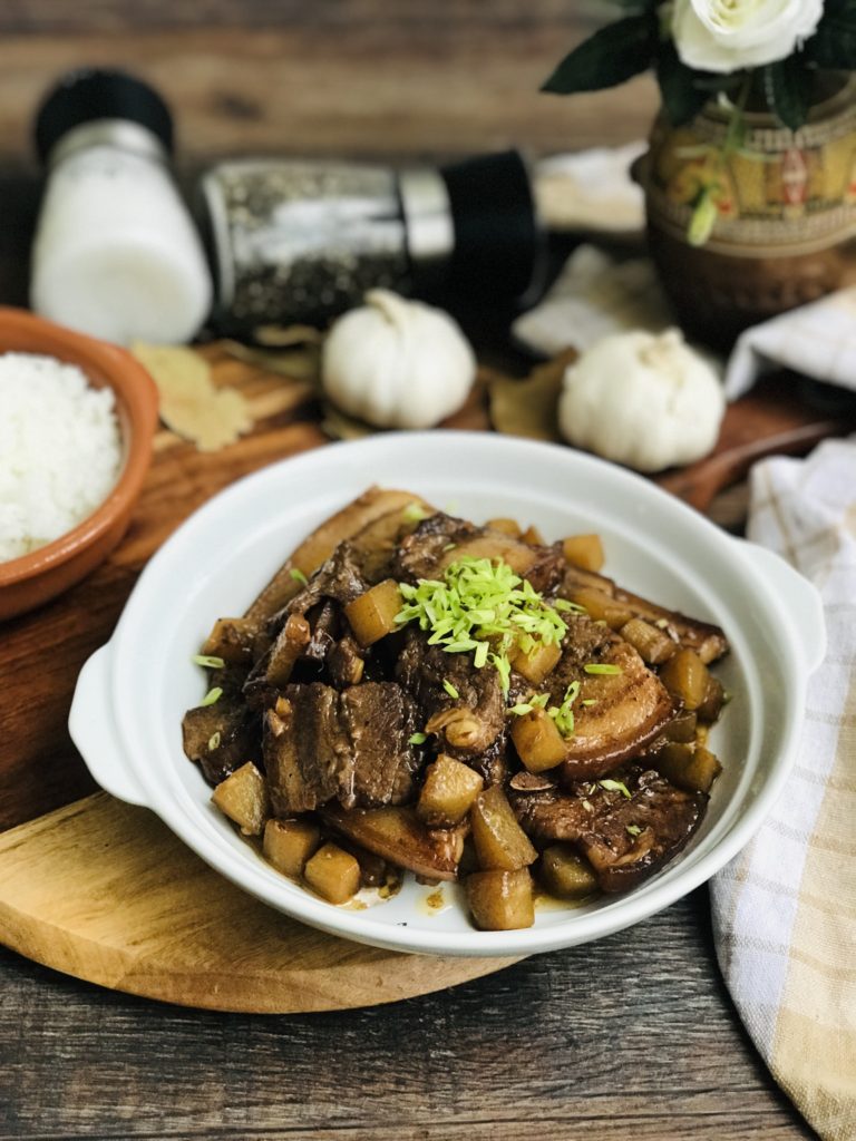 Pork Adobo with Sayote and Steamed Rice