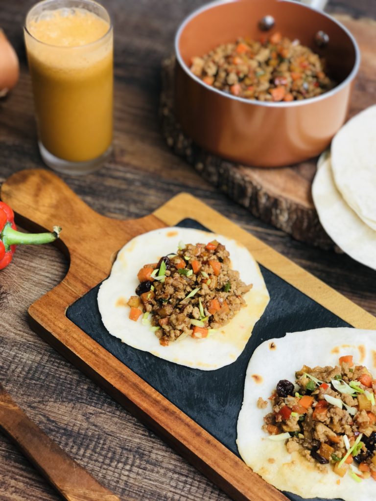 Picadillo with Homemade Pita Bread or Steamed rice w/ Big C Buster Juice