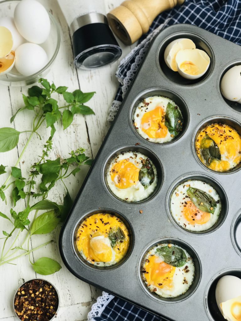 Baked Eggs with Fresh Basil and Chilli Flakes