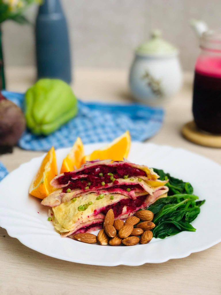 Sweet Beet Roots and Chayote Juice Pulp Omelette and E-booster Juice