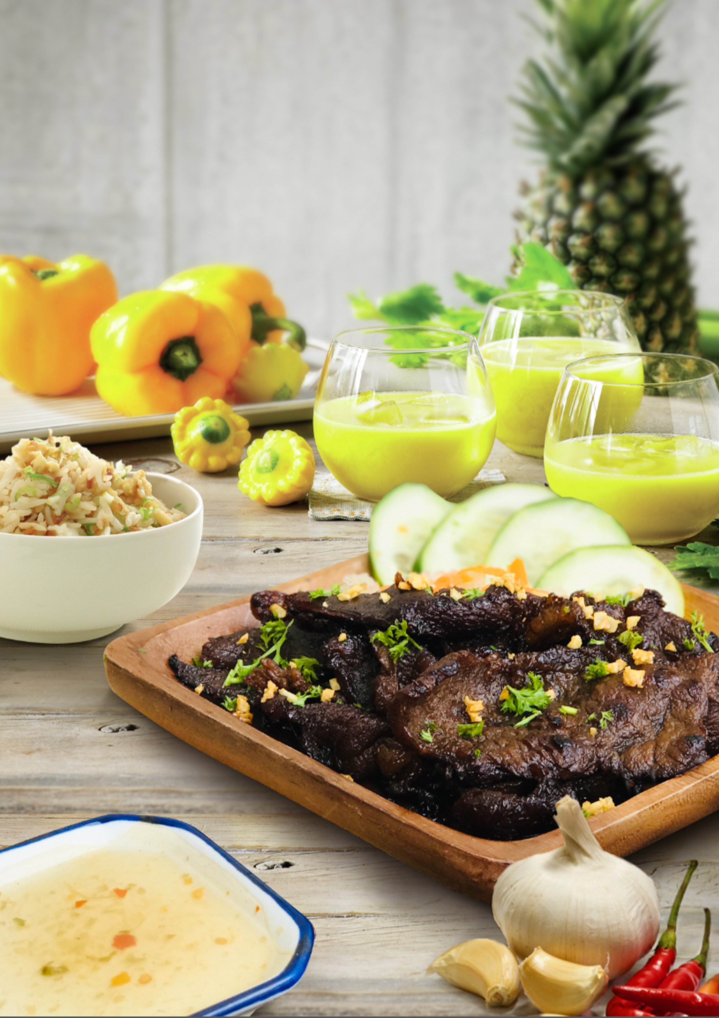 Oven Dried Beef Tapa w/ Fried Rice and Good Morning Sunshine Juice