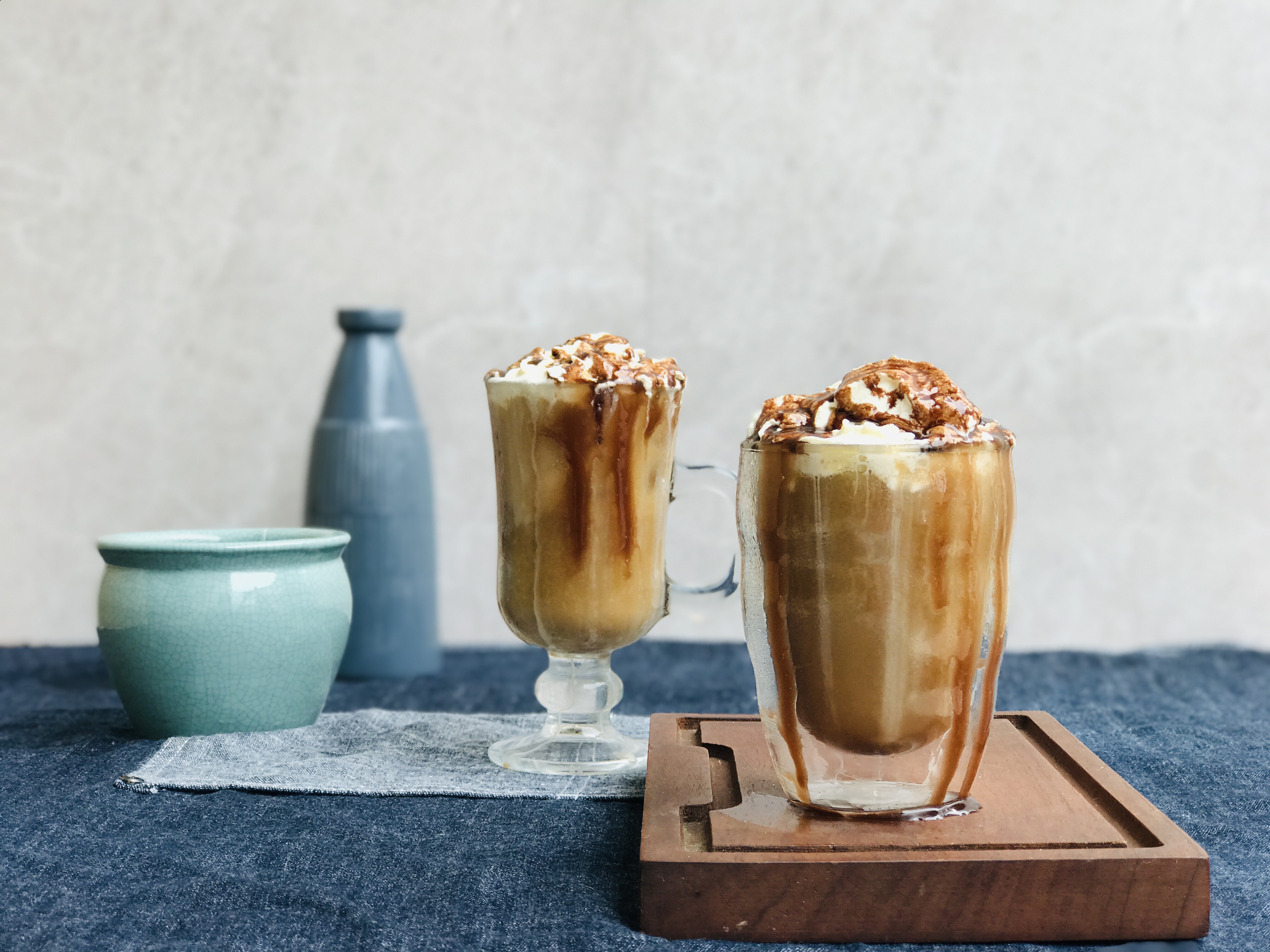 Iced Coffee with Whipped Cream and Chocolate Syrup