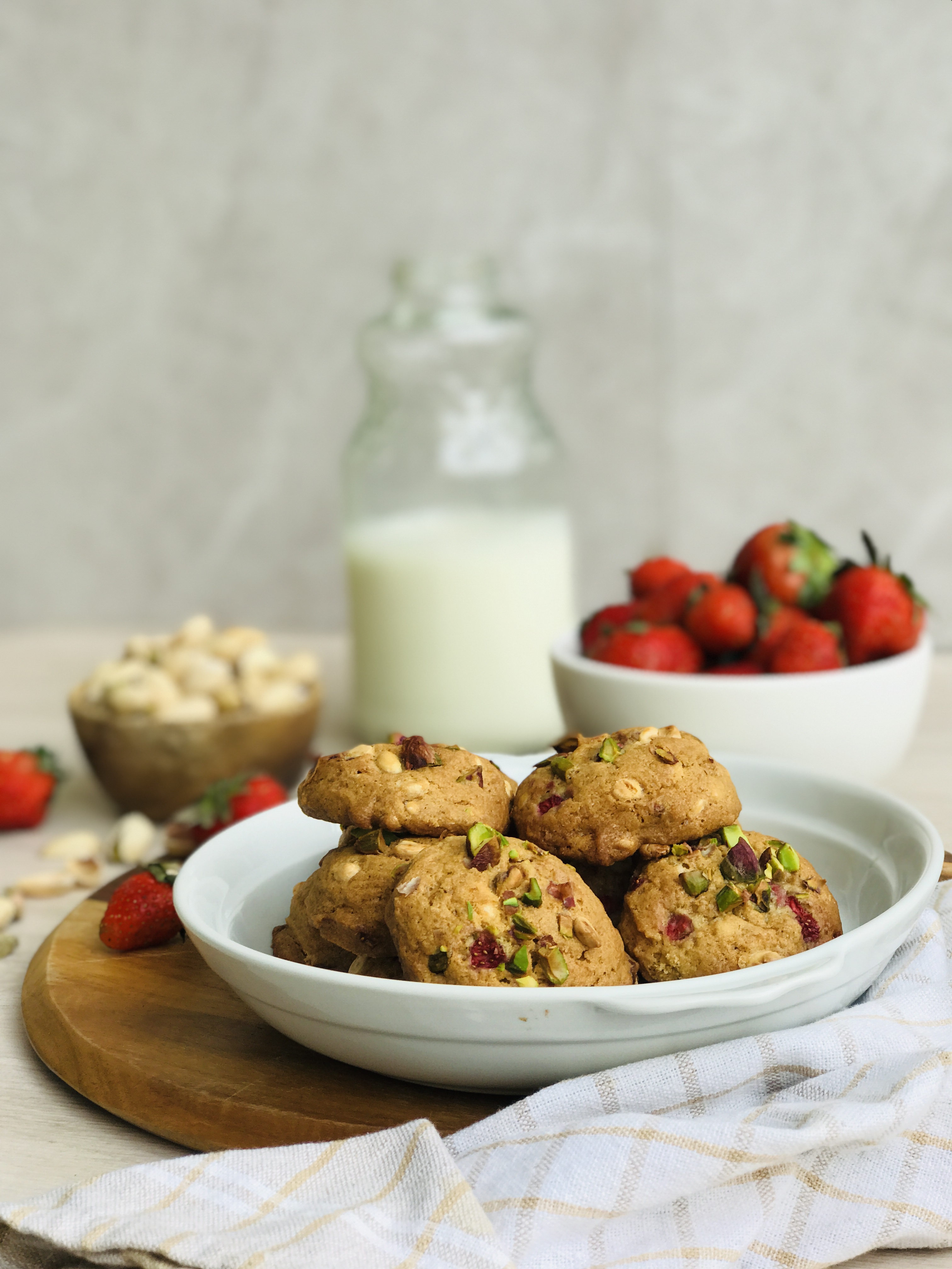 White Chocolate Strawberry Pistachio Cookies