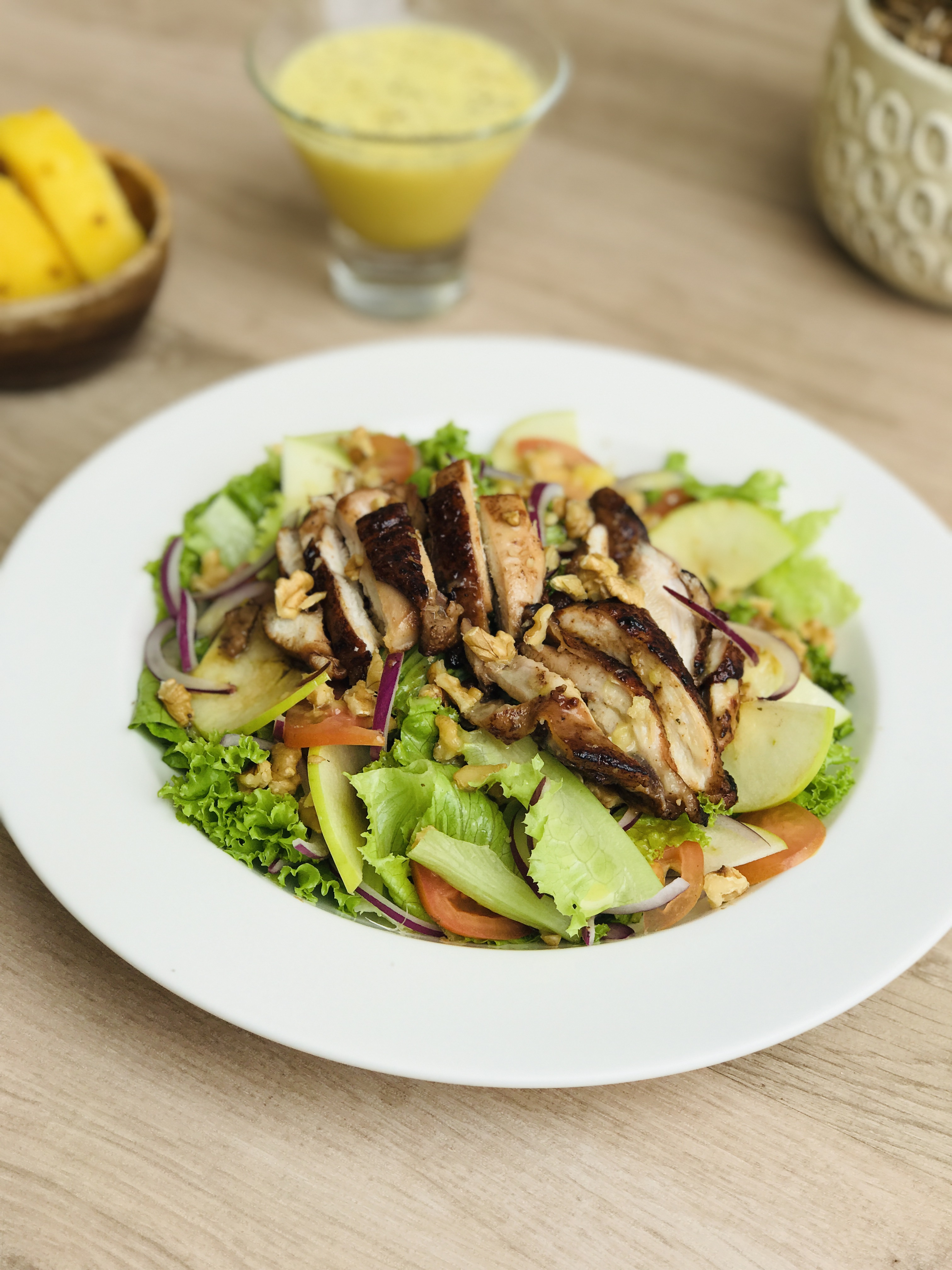 Roasted Chicken in a bed of salad with Pineapple Vinaigrette