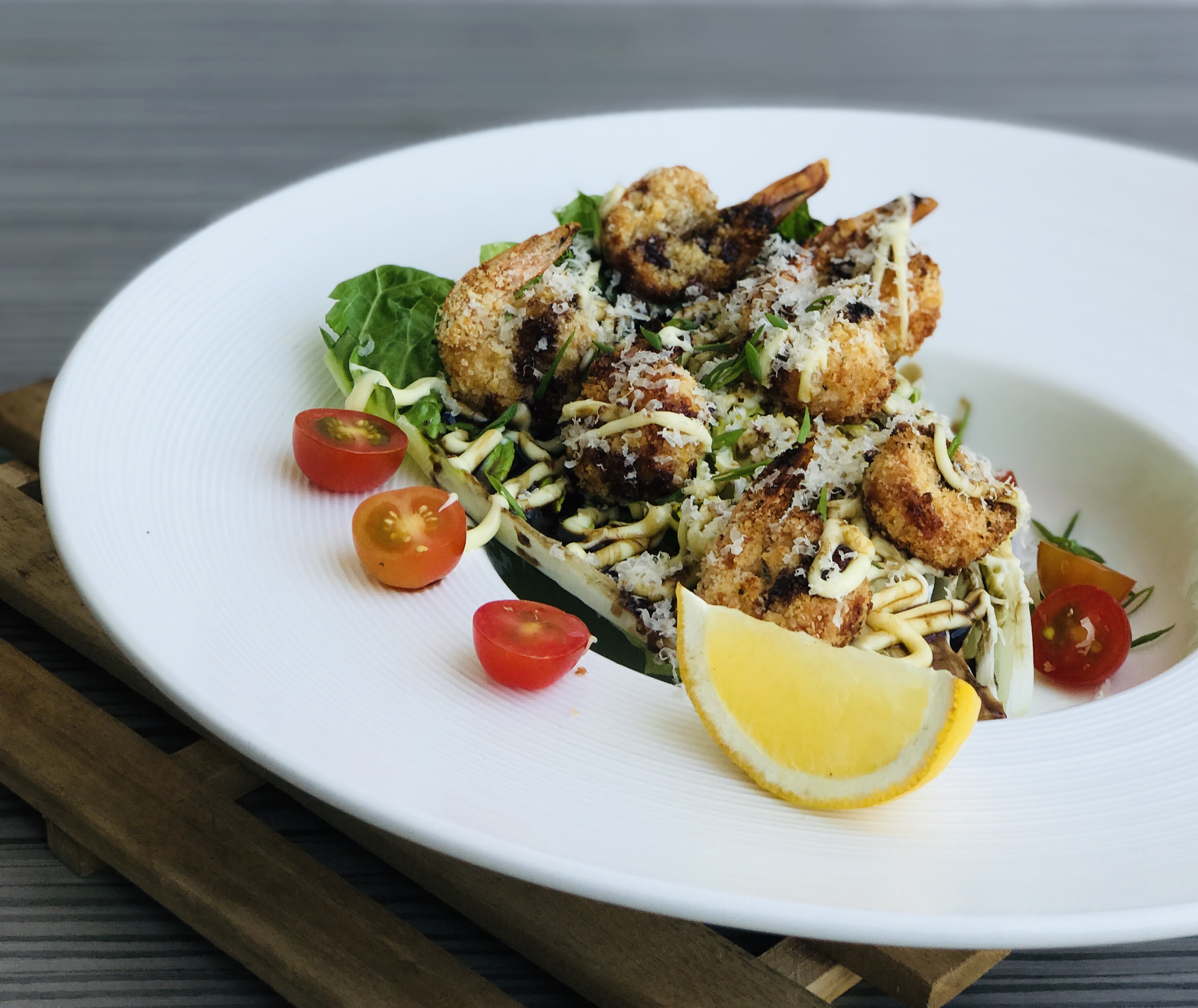 Crispy Shrimp Salad with Balsamic Reduction Sauce
