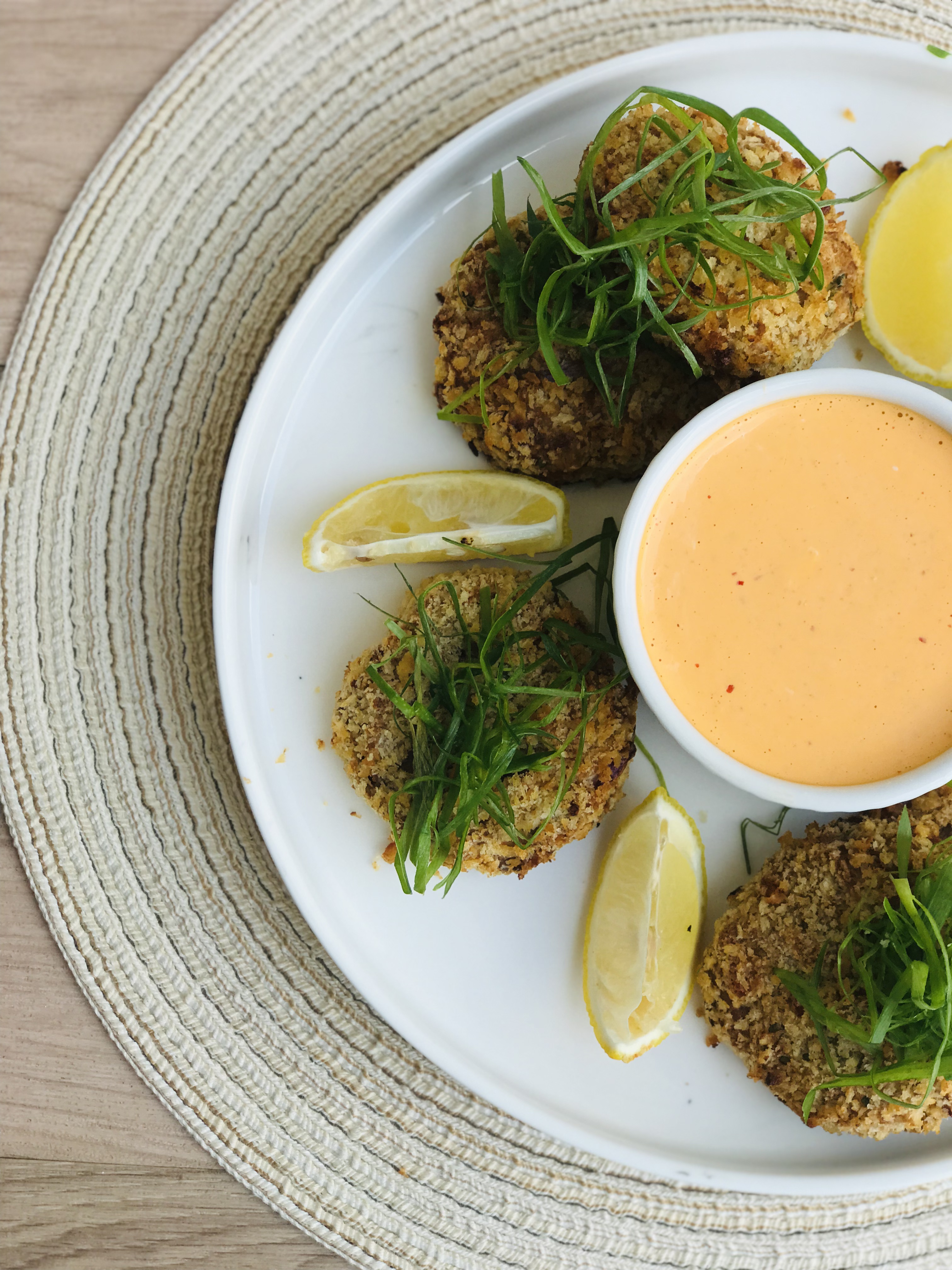 Air Fried Tuna Cakes  with Kimchi Mayo Dip