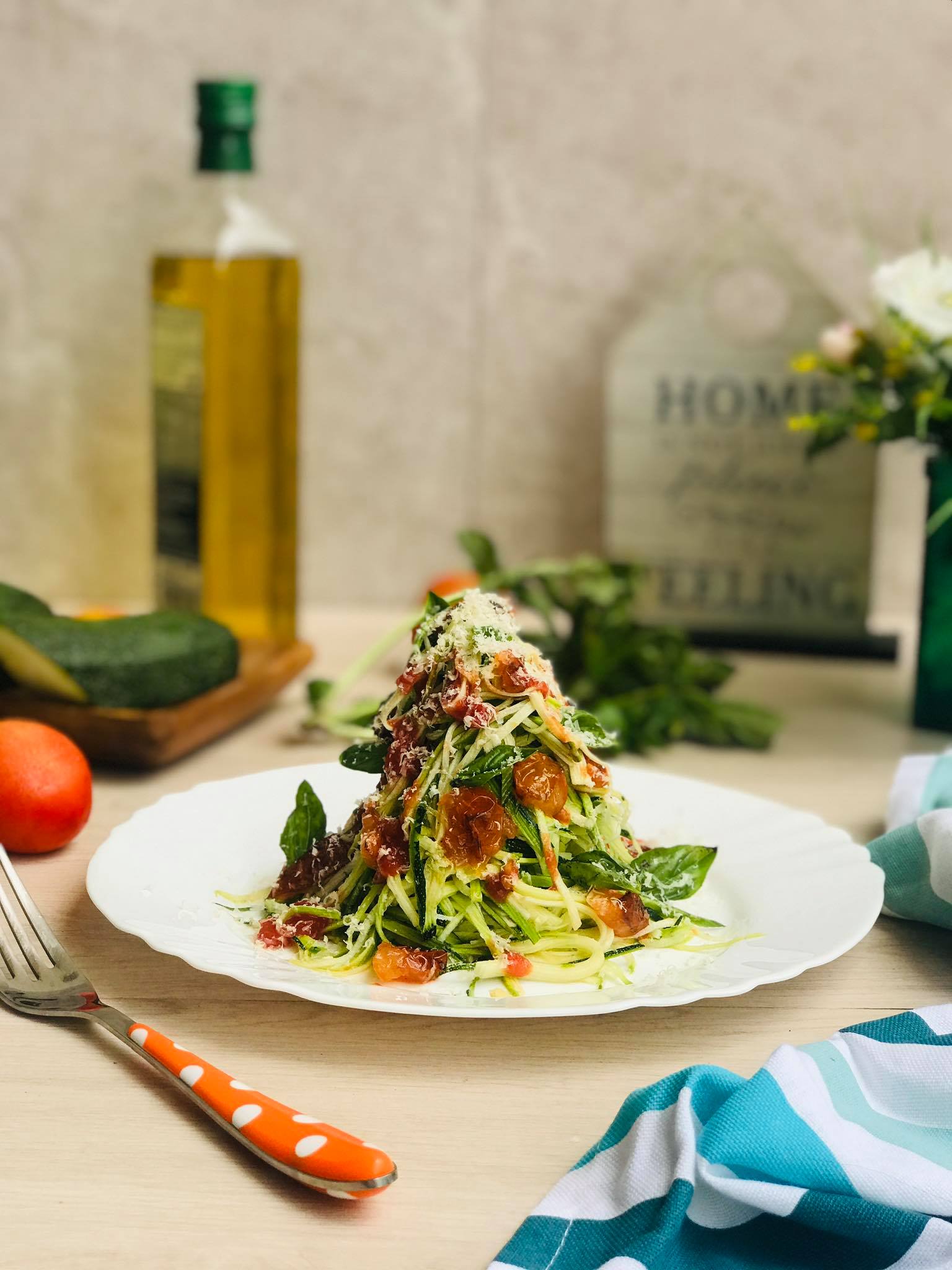 Gluten Free Zucchinni Pasta with Sundried tomatoes